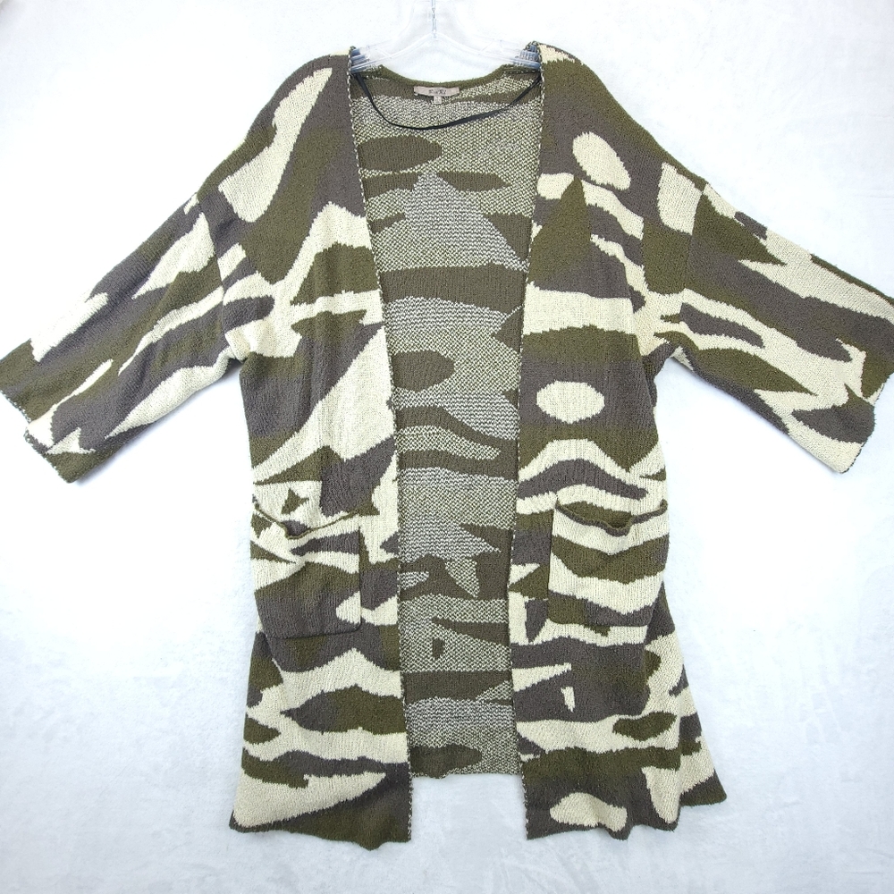 Miss Me Womens Camo Kimono Cardigan Sweater Size Small Long Duster Open Front